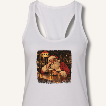 Santa At The Bar Racerback Tank – Solid White