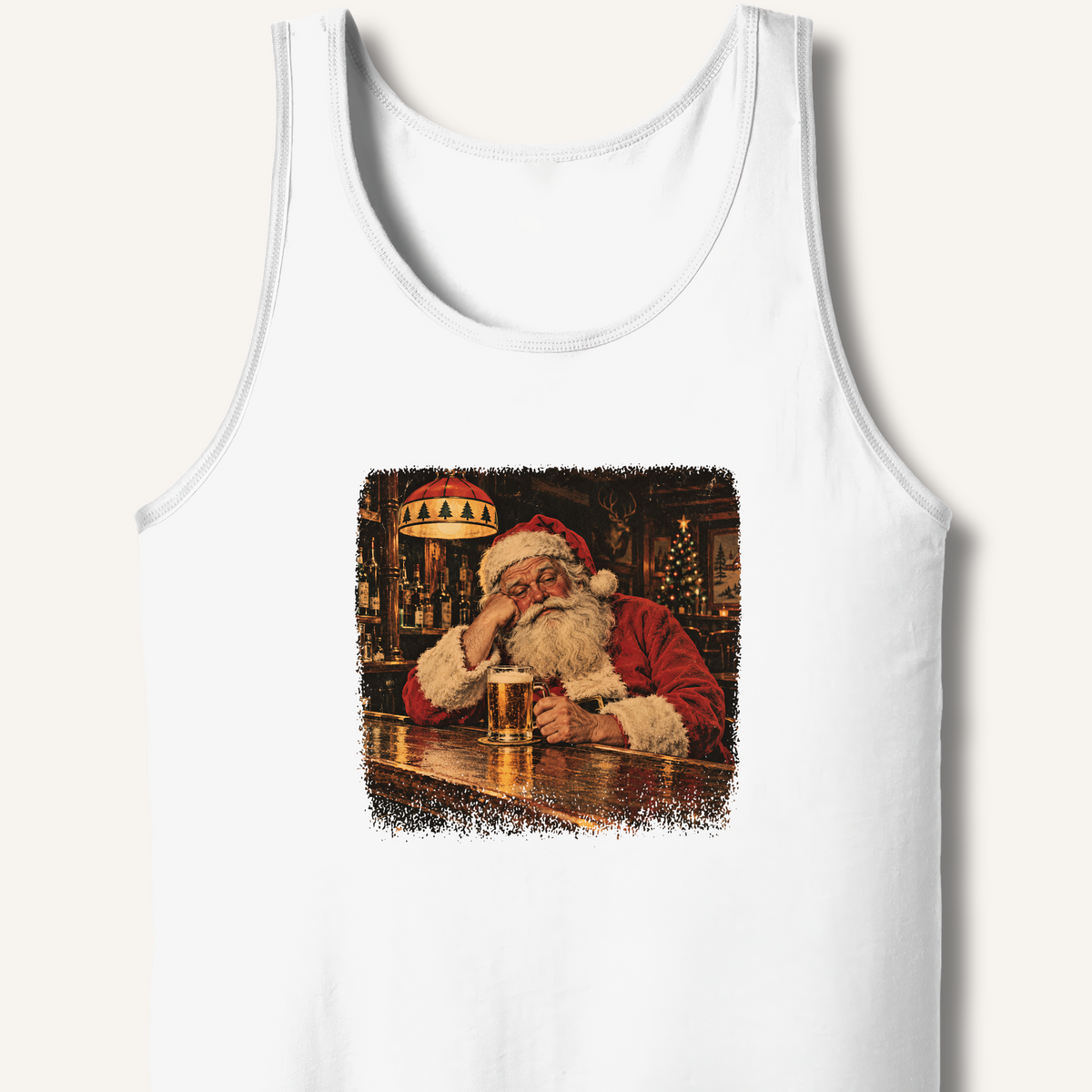 Santa At The Bar Tank – White