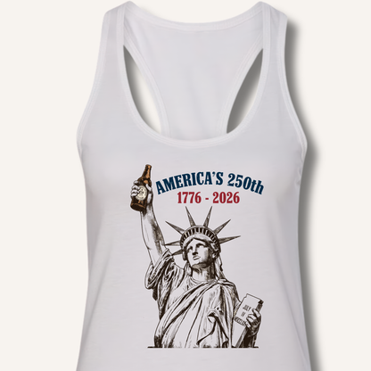 Lady Liberty's Beer Toast Racerback Tank – Solid White