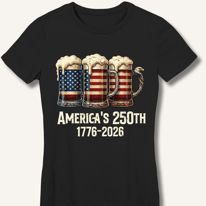American Flag Beer Mugs 250th Fitted T-Shirt - Sip & Shirt