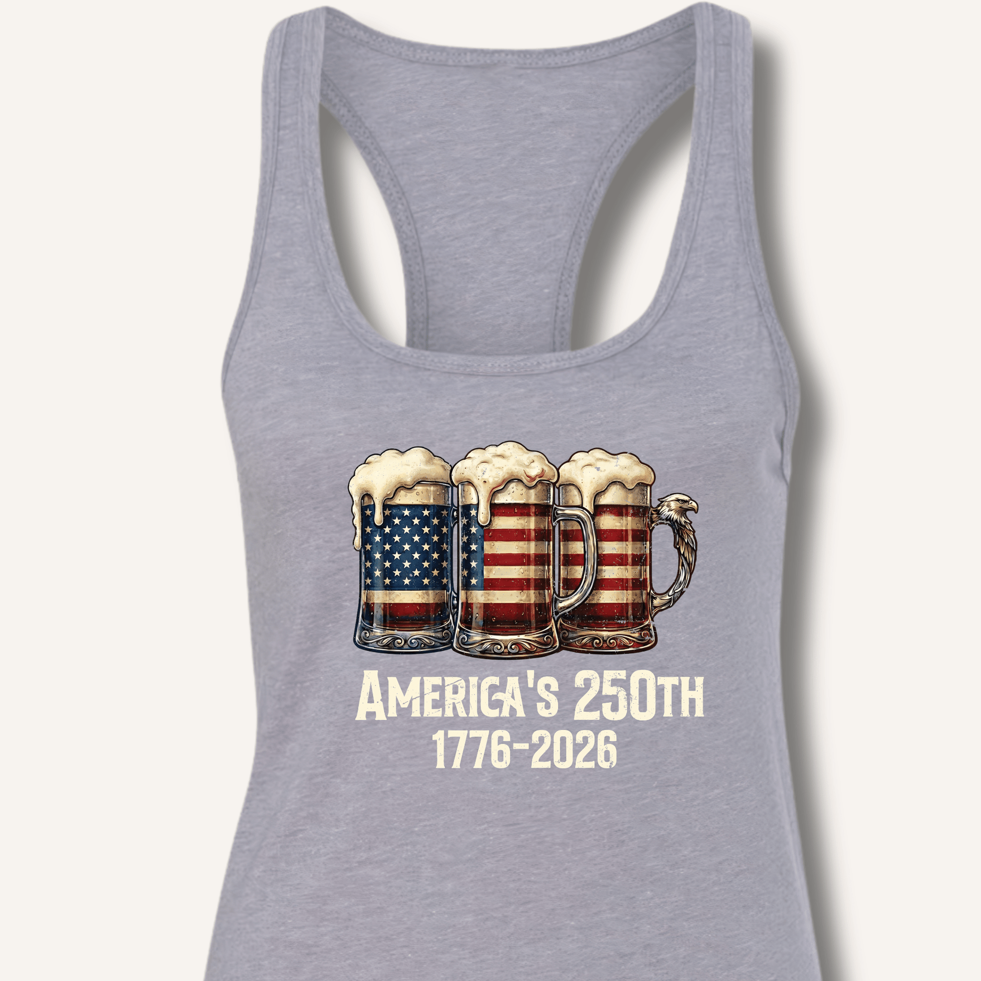 American Flag Beer Mugs 250th Racerback Tank - Sip & Shirt