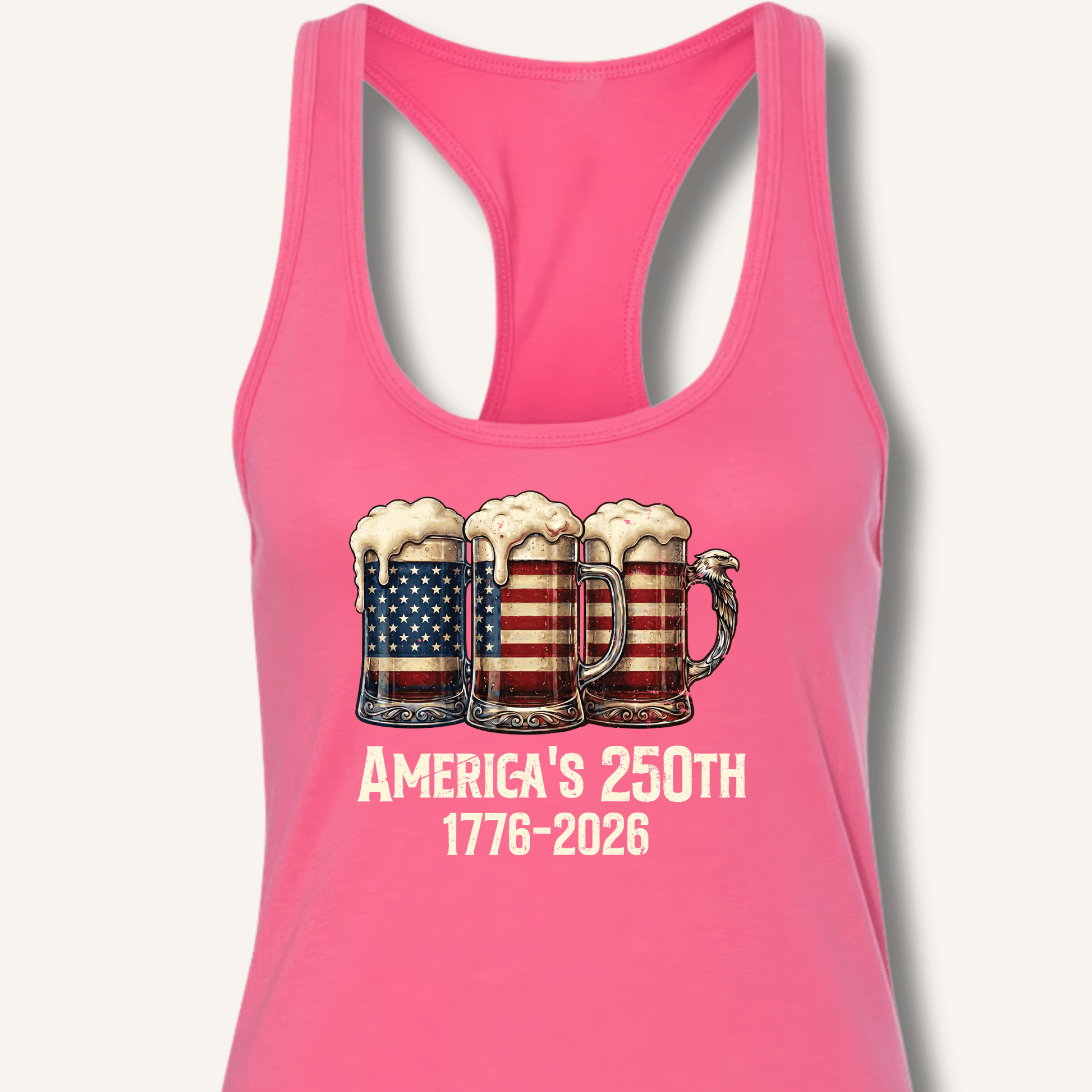 American Flag Beer Mugs 250th Racerback Tank - Sip & Shirt