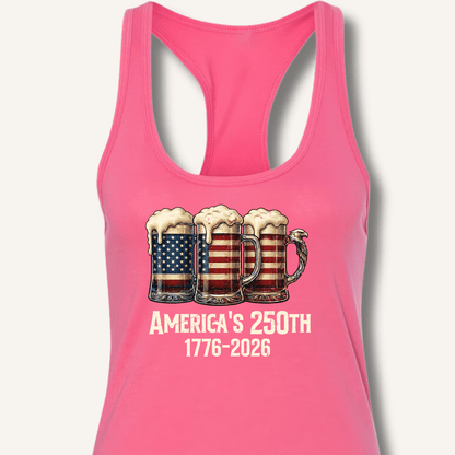 American Flag Beer Mugs 250th Racerback Tank - Sip & Shirt