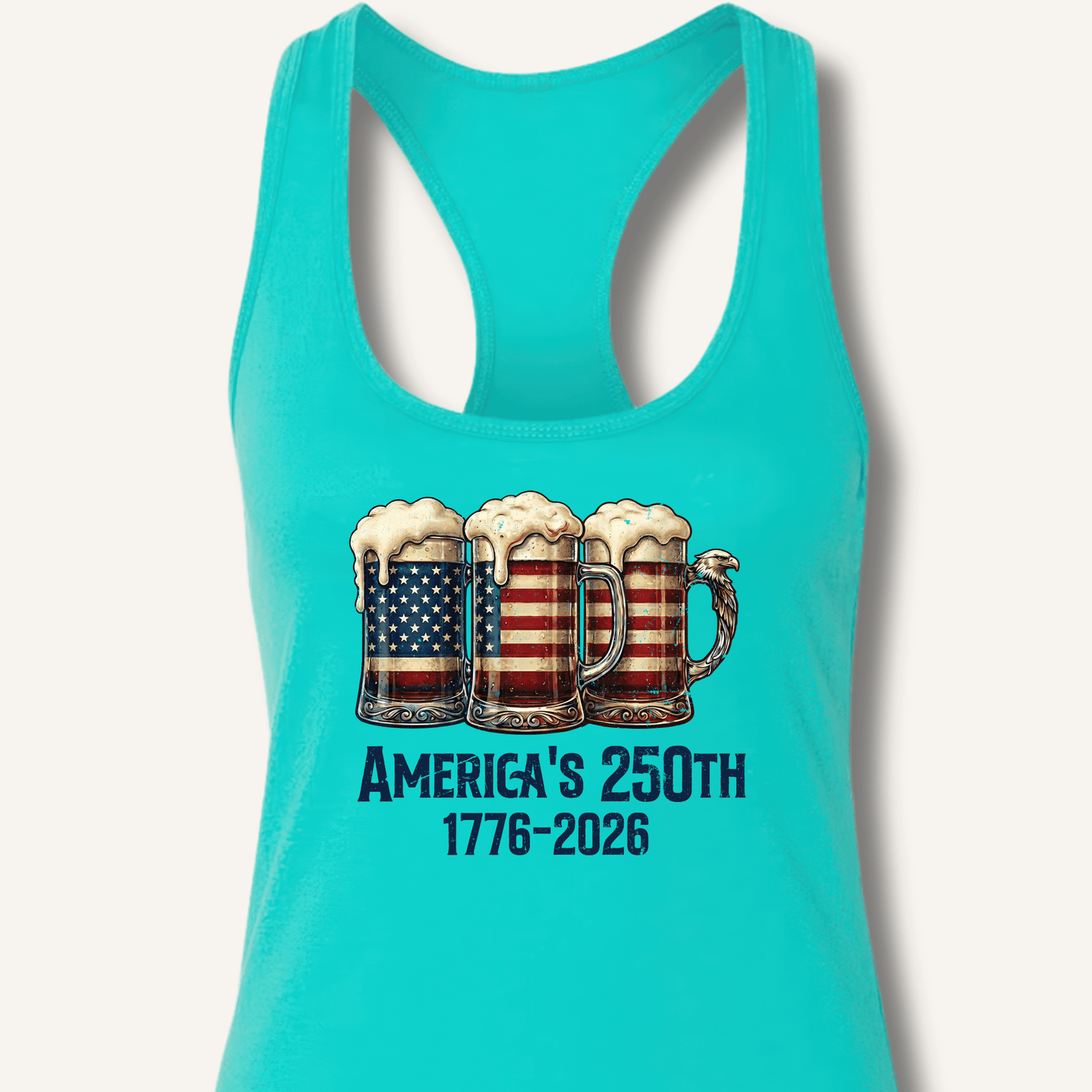American Flag Beer Mugs 250th Racerback Tank - Sip & Shirt