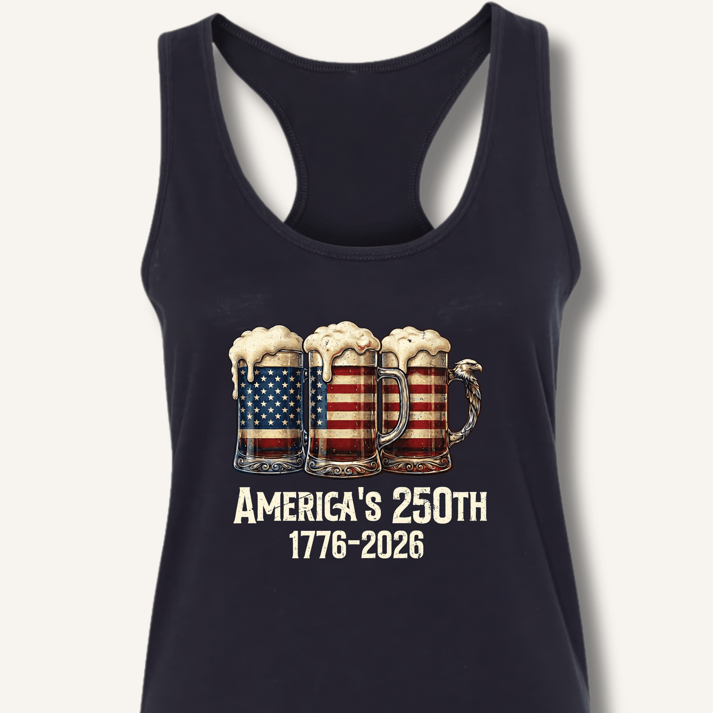 American Flag Beer Mugs 250th Racerback Tank - Sip & Shirt