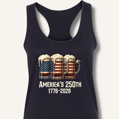 American Flag Beer Mugs 250th Racerback Tank - Sip & Shirt