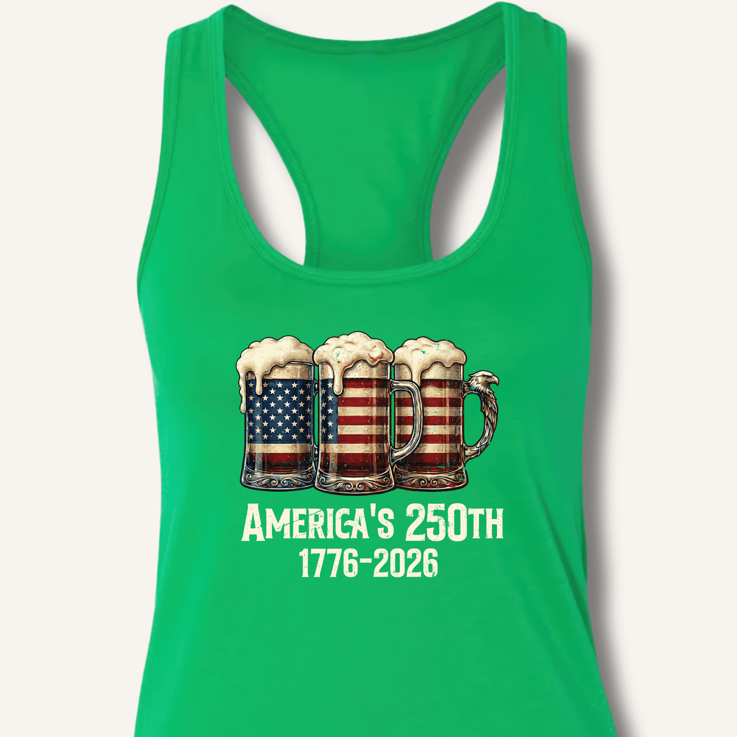 American Flag Beer Mugs 250th Racerback Tank - Sip & Shirt