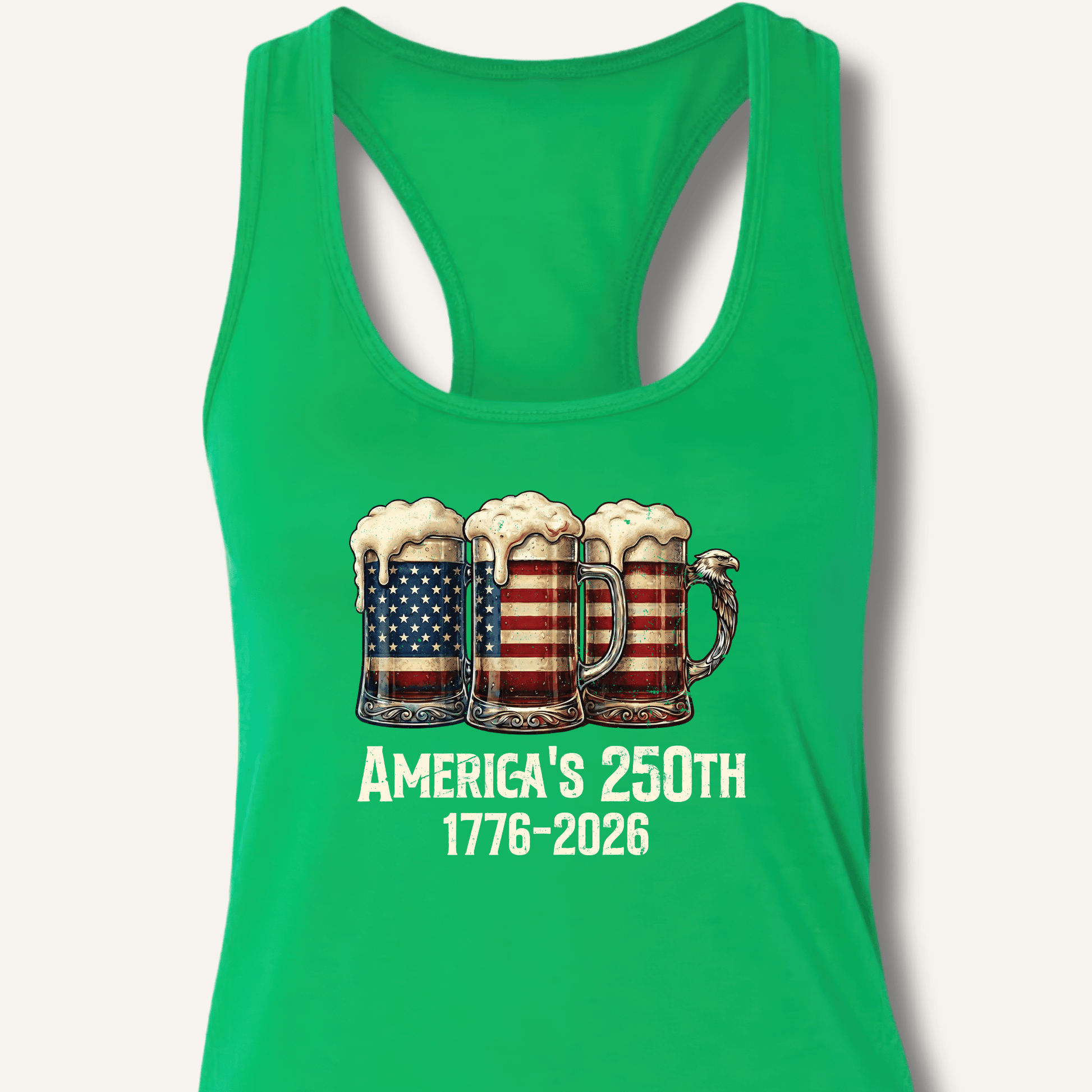 American Flag Beer Mugs 250th Racerback Tank - Sip & Shirt