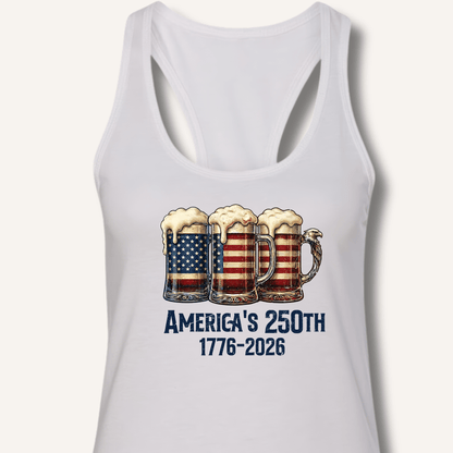 American Flag Beer Mugs 250th Racerback Tank - Sip & Shirt