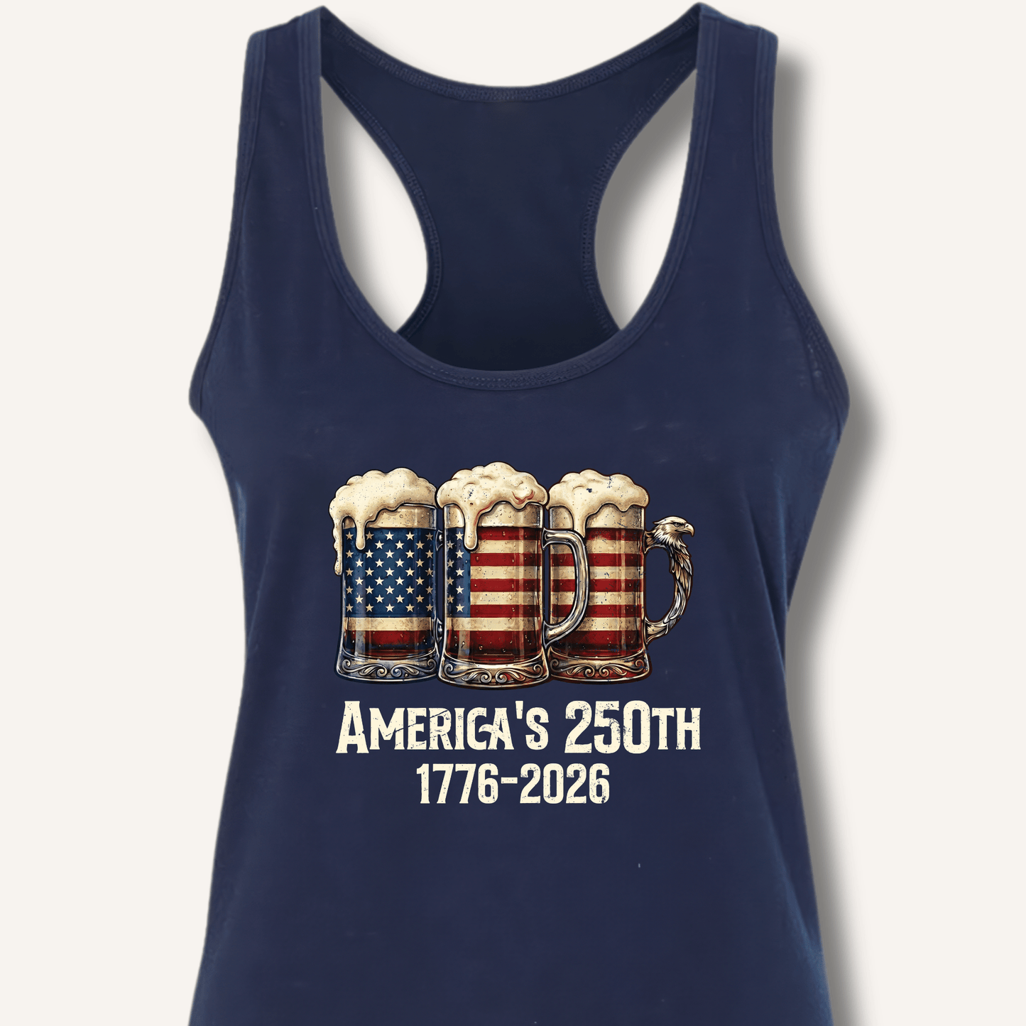 American Flag Beer Mugs 250th Racerback Tank - Sip & Shirt