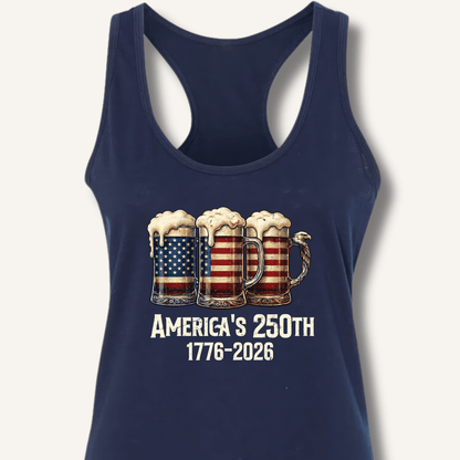 American Flag Beer Mugs 250th Racerback Tank - Sip & Shirt
