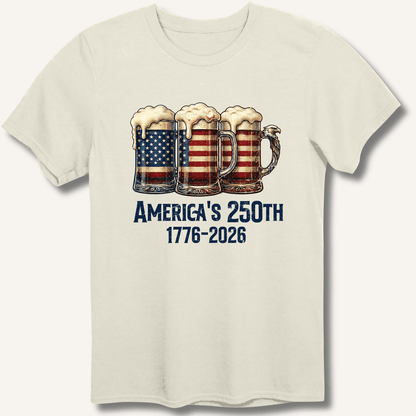 American Flag Beer Mugs 250th T-Shirt - Sip & Shirt
