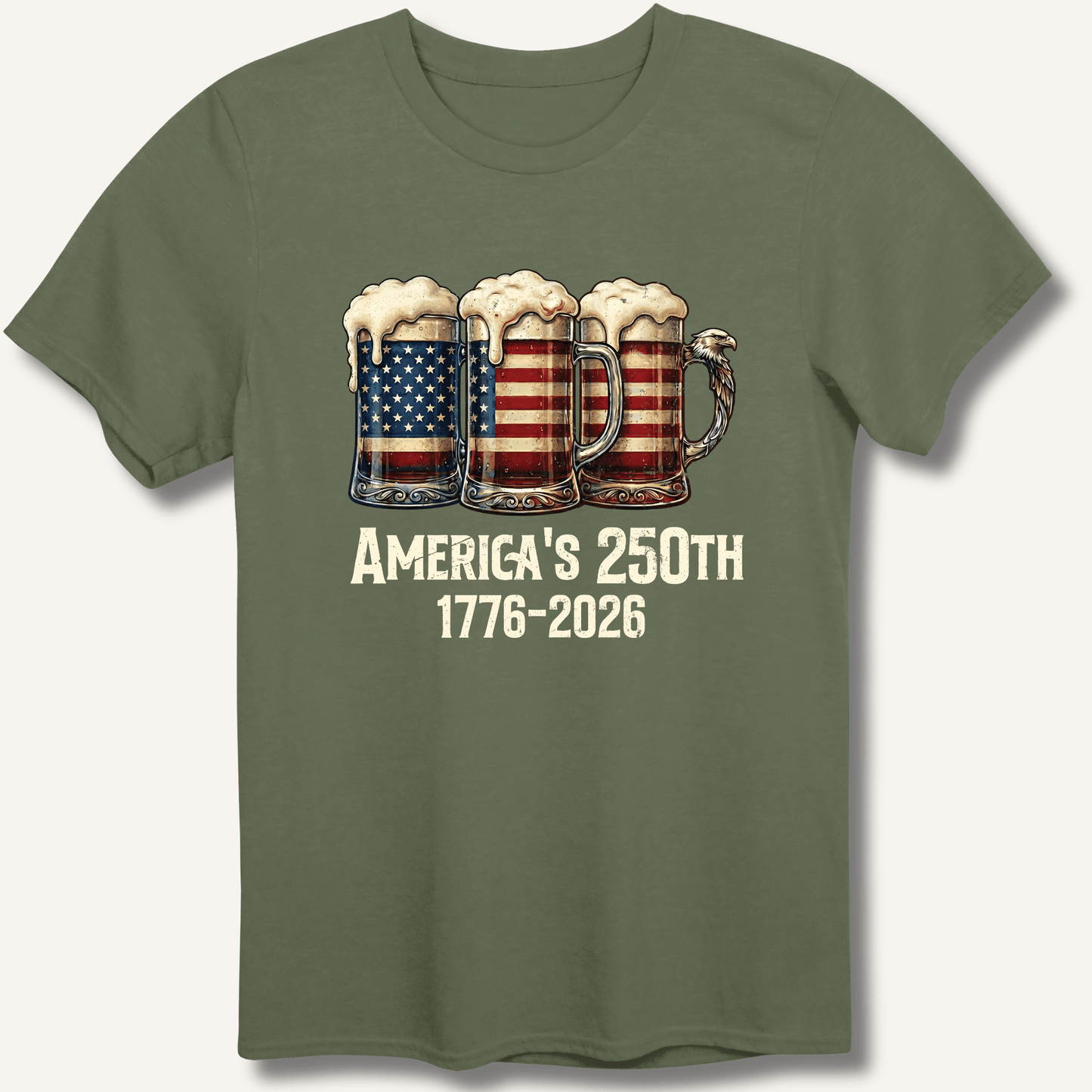 American Flag Beer Mugs 250th T-Shirt - Sip & Shirt