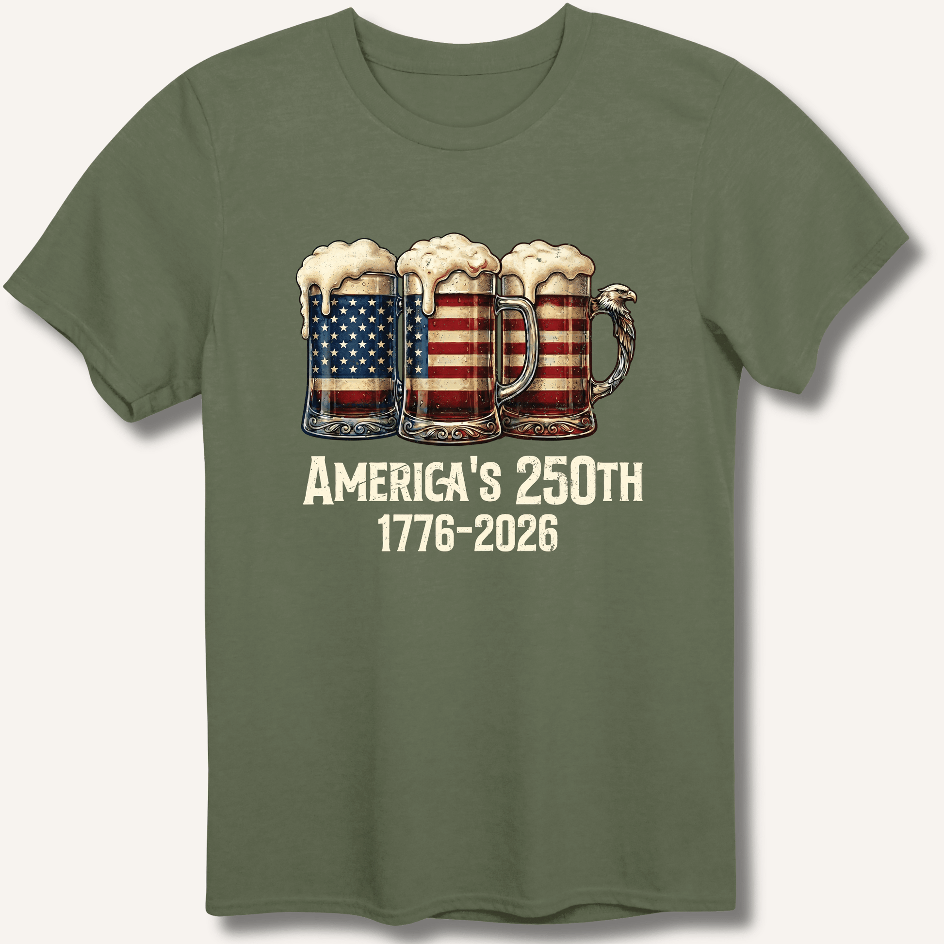 American Flag Beer Mugs 250th T-Shirt - Sip & Shirt