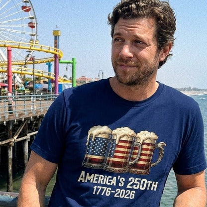 American Flag Beer Mugs 250th T-Shirt - Sip & Shirt