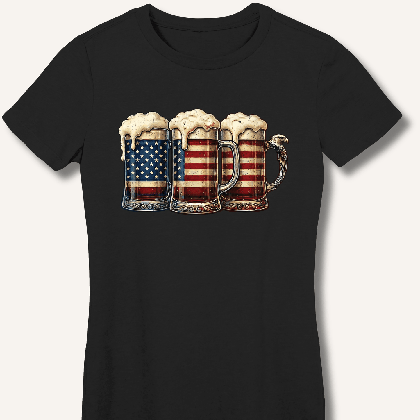 American Flag Beer Mugs Fitted T-Shirt - Sip & Shirt