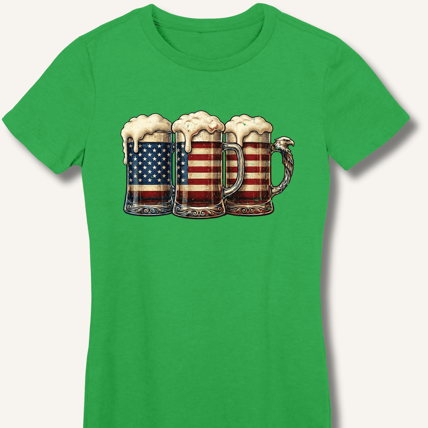 American Flag Beer Mugs Fitted T-Shirt - Sip & Shirt