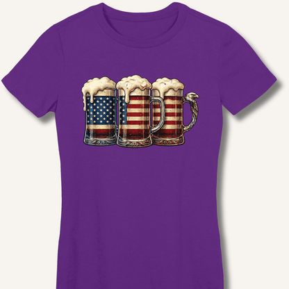 American Flag Beer Mugs Fitted T-Shirt - Sip & Shirt