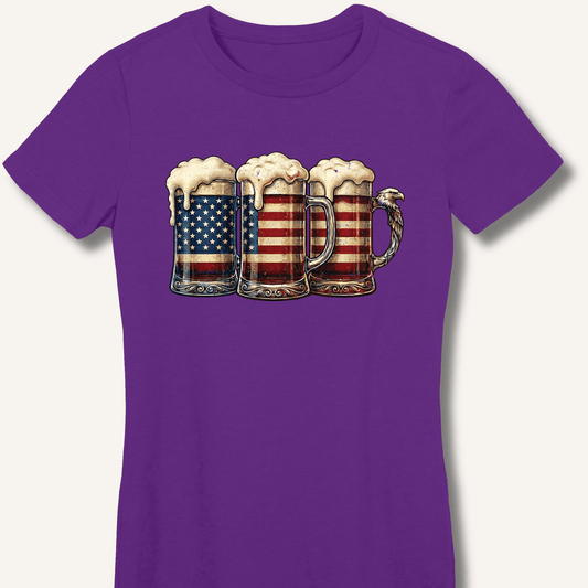 American Flag Beer Mugs Fitted T-Shirt - Sip & Shirt