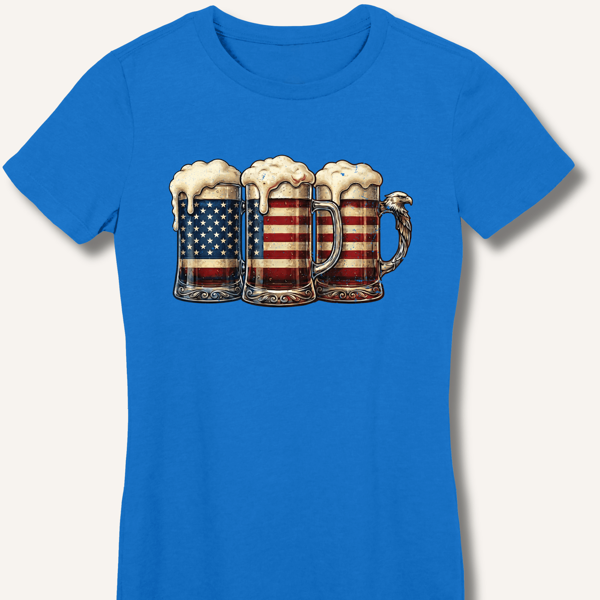 American Flag Beer Mugs Fitted T-Shirt - Sip & Shirt