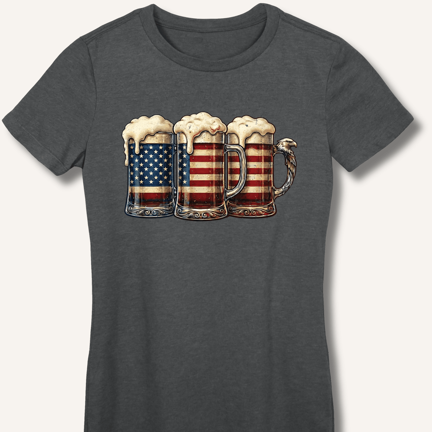 American Flag Beer Mugs Fitted T-Shirt - Sip & Shirt