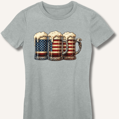 American Flag Beer Mugs Fitted T-Shirt - Sip & Shirt