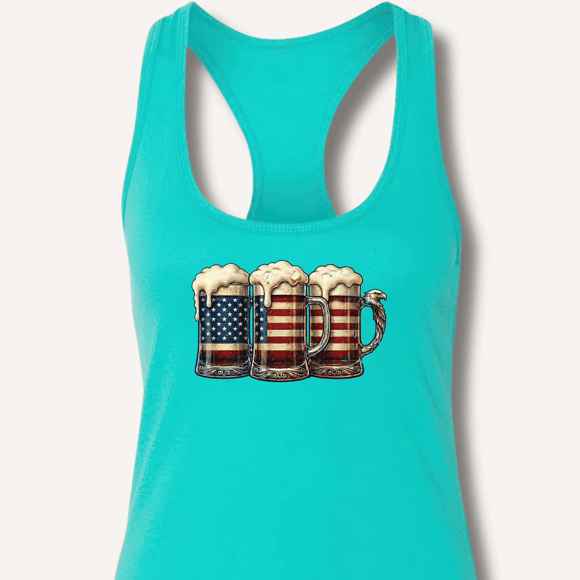 American Flag Beer Mugs Racerback Tank - Sip & Shirt