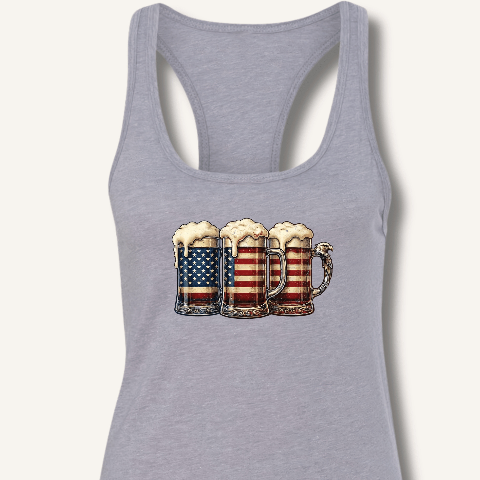 American Flag Beer Mugs Racerback Tank - Sip & Shirt