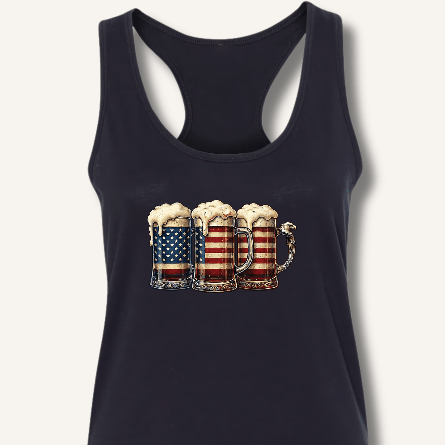 American Flag Beer Mugs Racerback Tank - Sip & Shirt