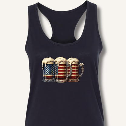 American Flag Beer Mugs Racerback Tank - Sip & Shirt