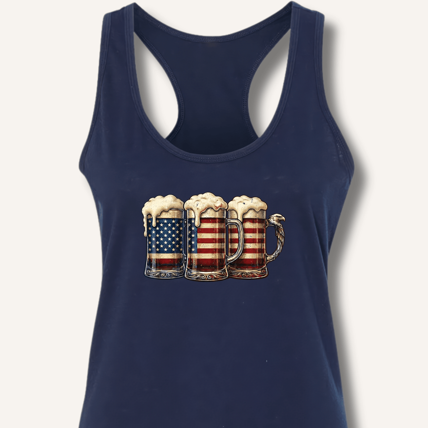 American Flag Beer Mugs Racerback Tank - Sip & Shirt