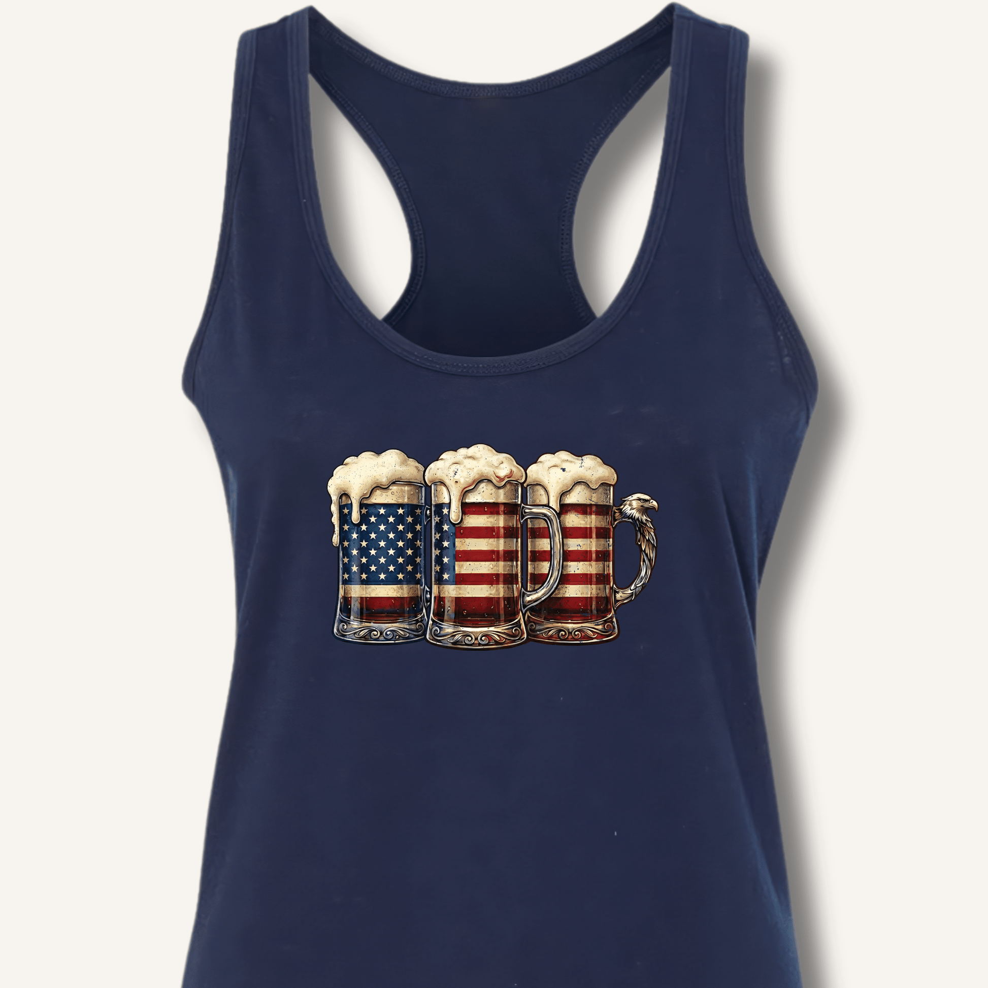 American Flag Beer Mugs Racerback Tank - Sip & Shirt