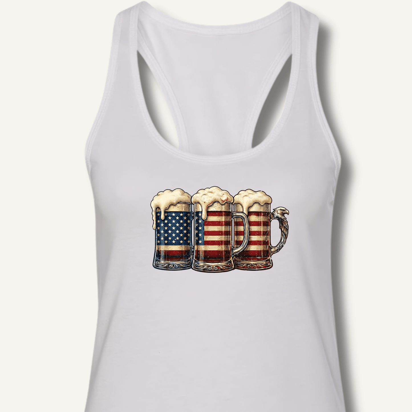American Flag Beer Mugs Racerback Tank - Sip & Shirt