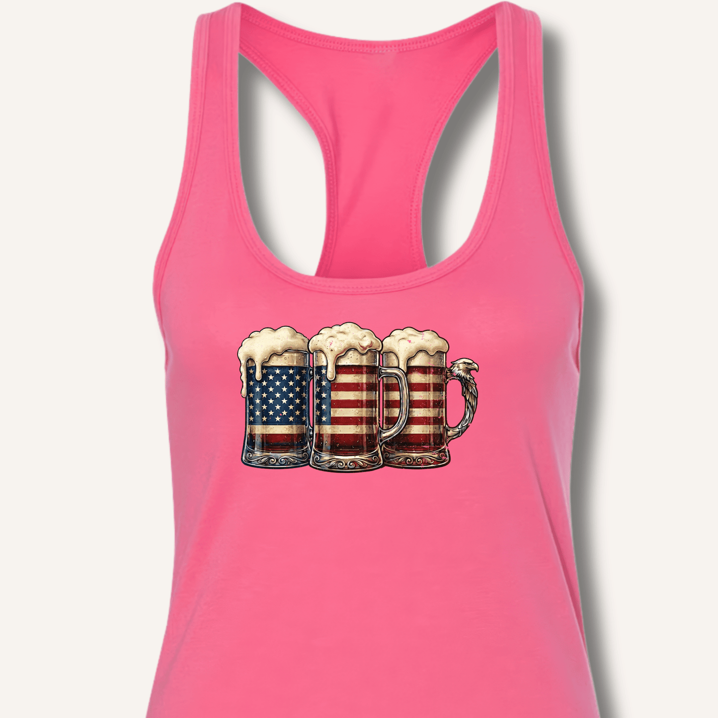 American Flag Beer Mugs Racerback Tank - Sip & Shirt