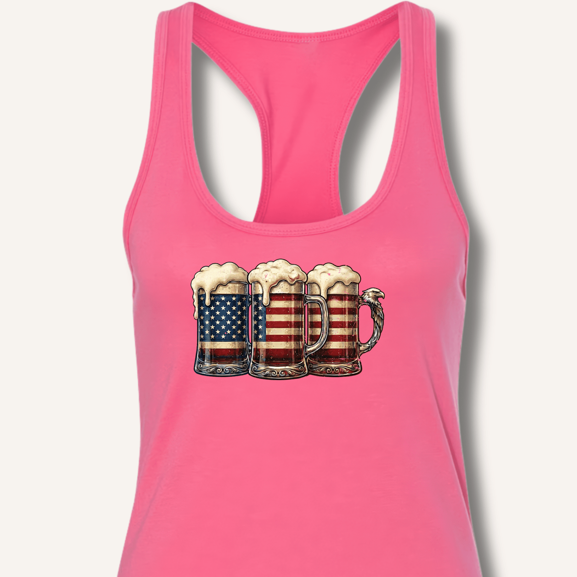 American Flag Beer Mugs Racerback Tank - Sip & Shirt
