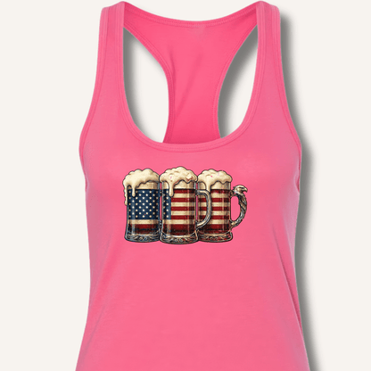 American Flag Beer Mugs Racerback Tank - Sip & Shirt