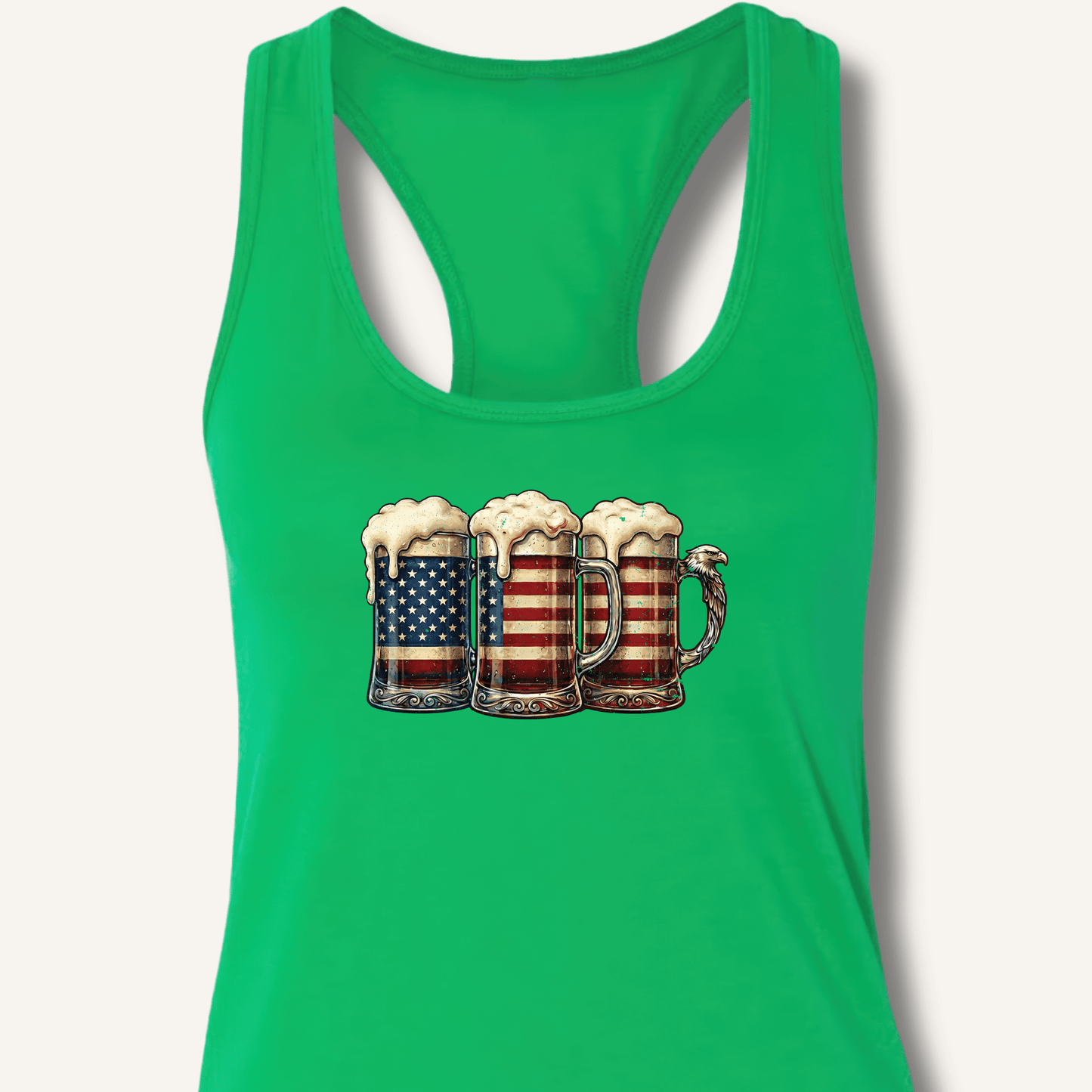 American Flag Beer Mugs Racerback Tank - Sip & Shirt