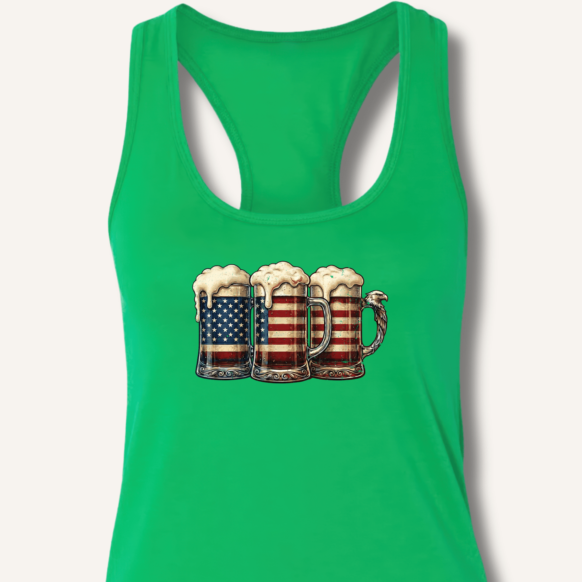 American Flag Beer Mugs Racerback Tank - Sip & Shirt
