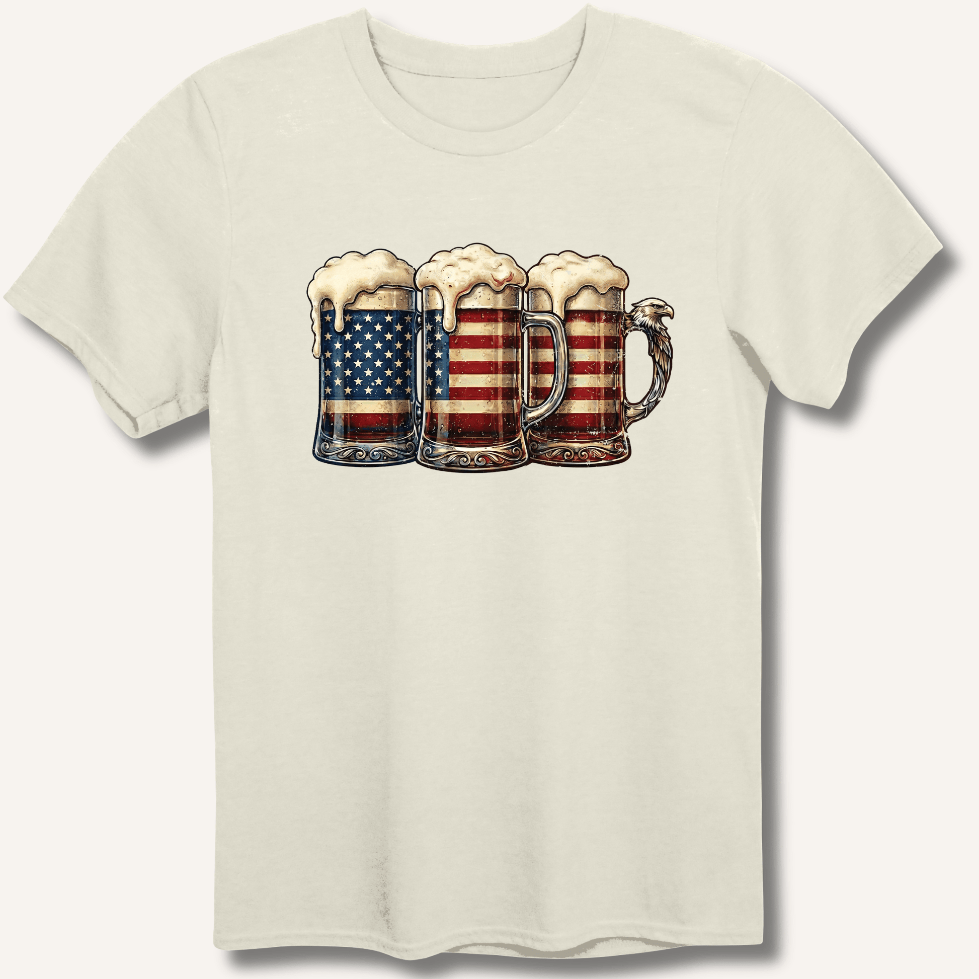 American Flag Beer Mugs T-Shirt - Sip & Shirt