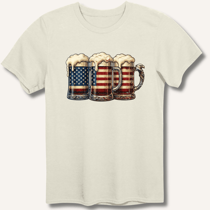 American Flag Beer Mugs T-Shirt - Sip & Shirt