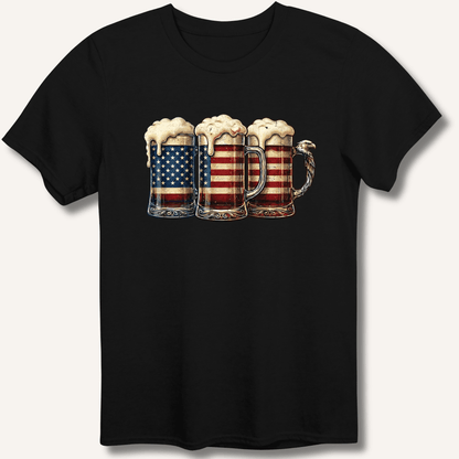 American Flag Beer Mugs T-Shirt - Sip & Shirt