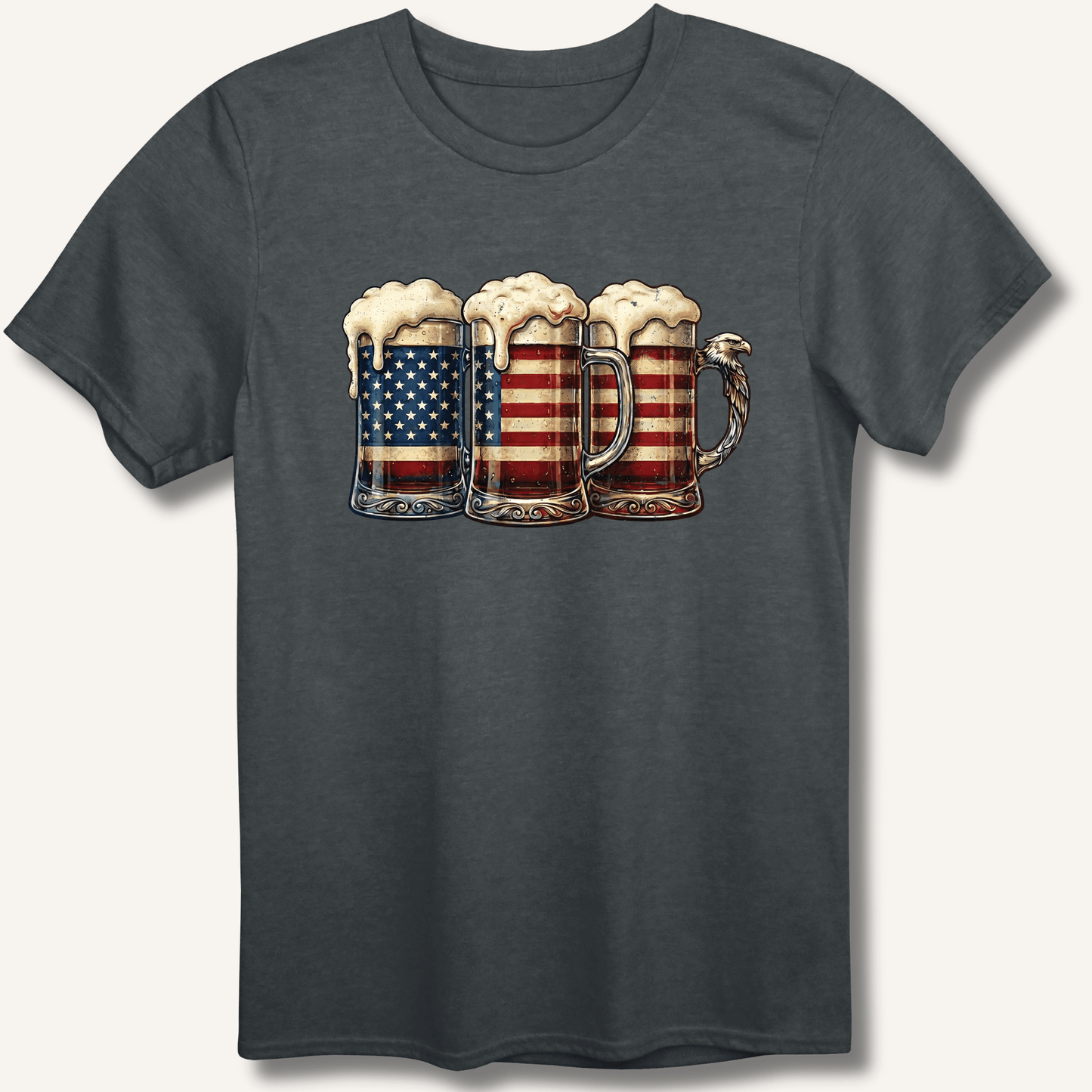 American Flag Beer Mugs T-Shirt - Sip & Shirt