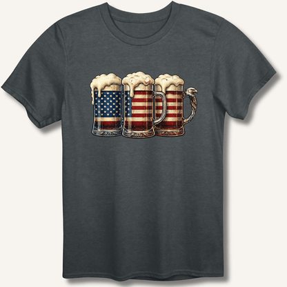American Flag Beer Mugs T-Shirt - Sip & Shirt