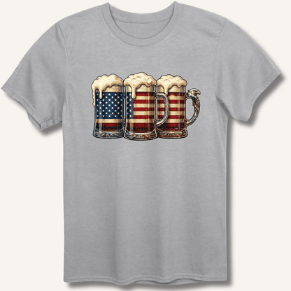 American Flag Beer Mugs T-Shirt - Sip & Shirt