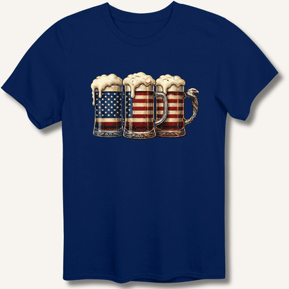 American Flag Beer Mugs T-Shirt - Sip & Shirt