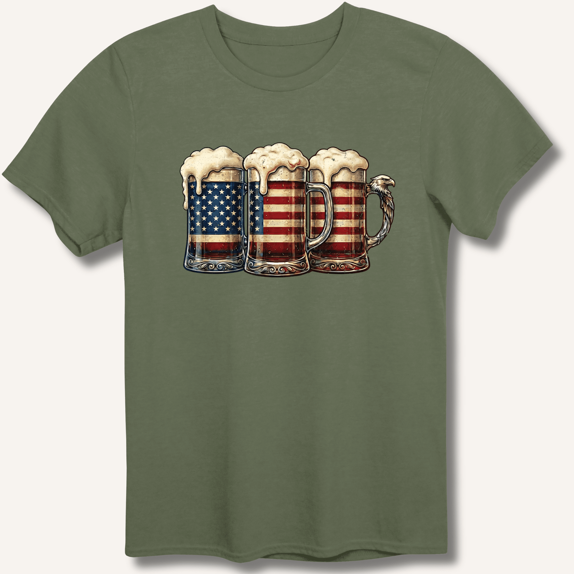 American Flag Beer Mugs T-Shirt - Sip & Shirt