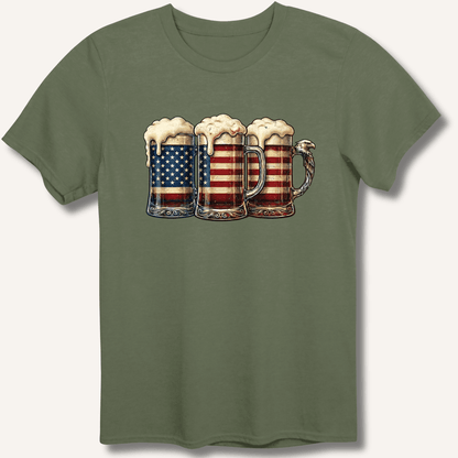 American Flag Beer Mugs T-Shirt - Sip & Shirt