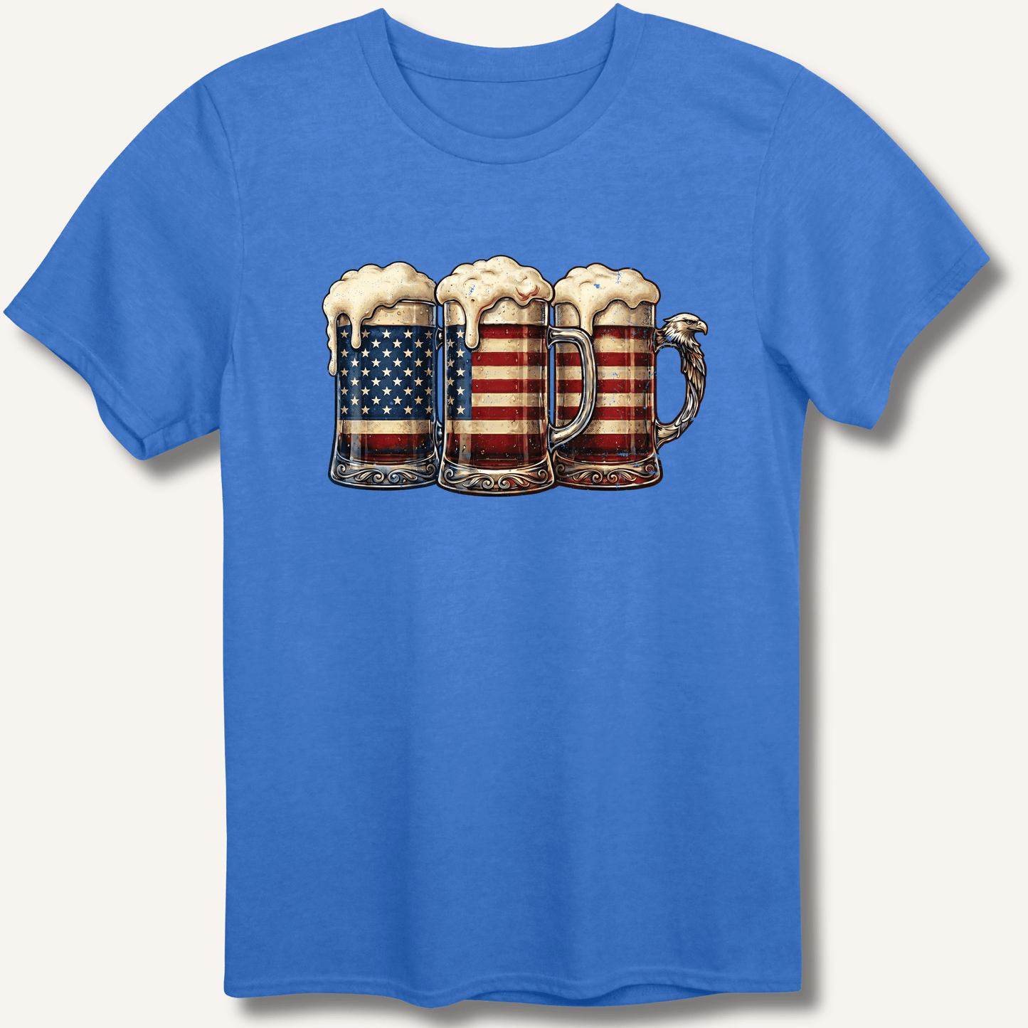 American Flag Beer Mugs T-Shirt - Sip & Shirt