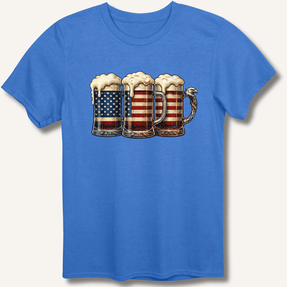 American Flag Beer Mugs T-Shirt - Sip & Shirt