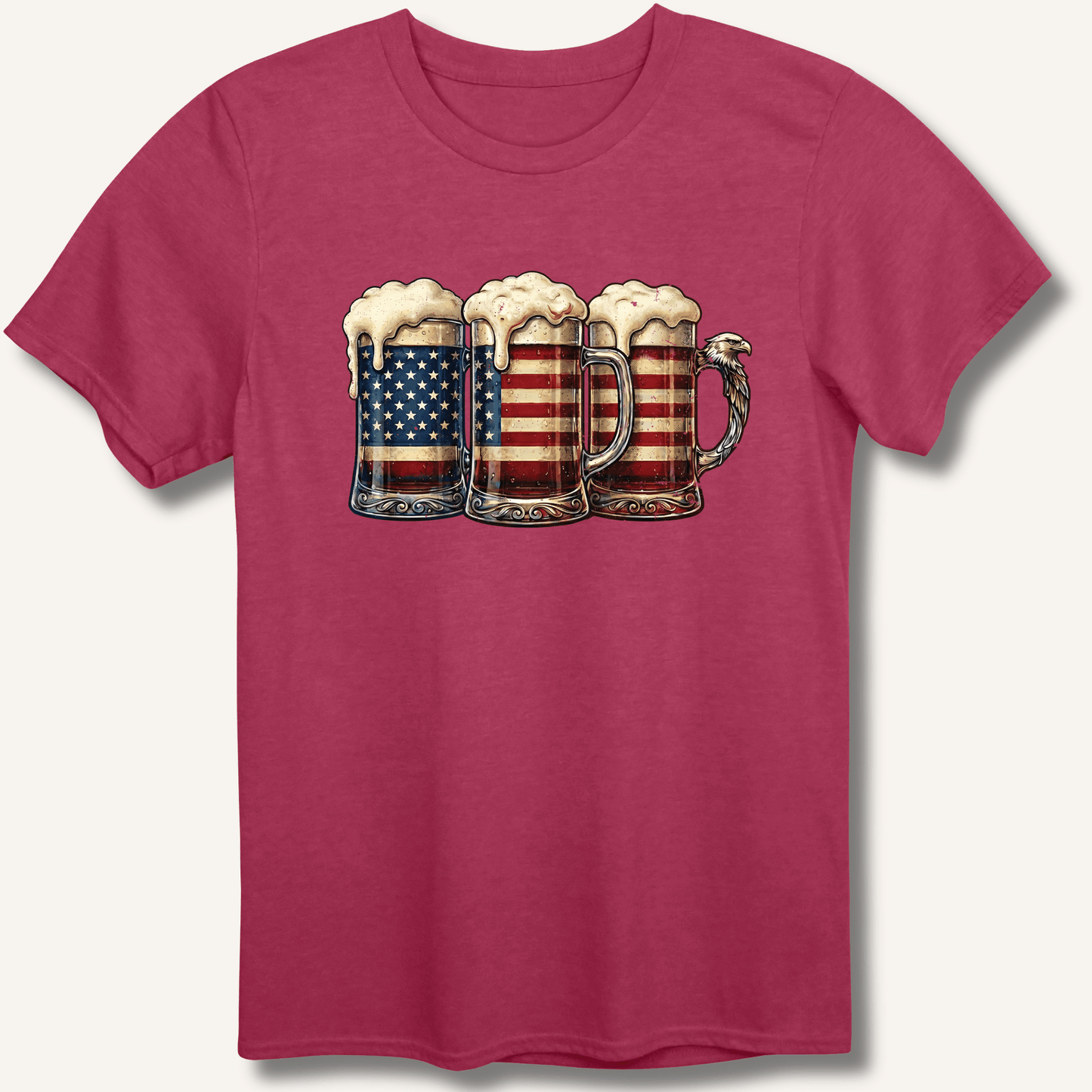 American Flag Beer Mugs T-Shirt - Sip & Shirt